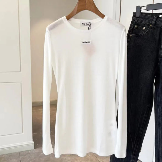 Classic Sheer Round Neck Sun Protection Long Sleeve Top