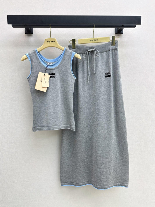 Contrast Trim Logo Tank and Midi Skirt Set