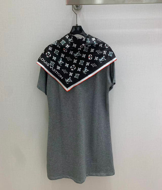 Scarf Print Cotton Short Sleeve Dress