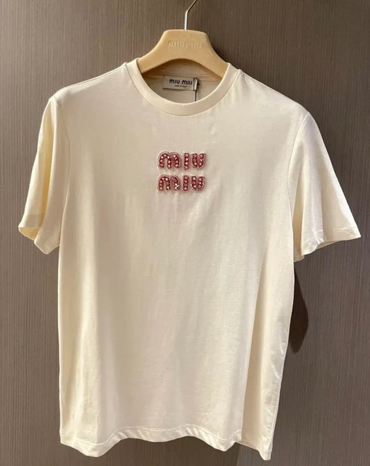 Trendy Diamond-Embellished Letter T-Shirt