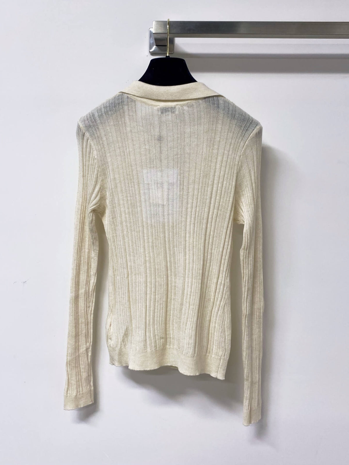 Polo V-Neck Rib Knit Long Sleeve Top
