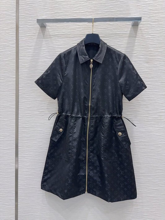 Jacquard Drawstring Zip Dress