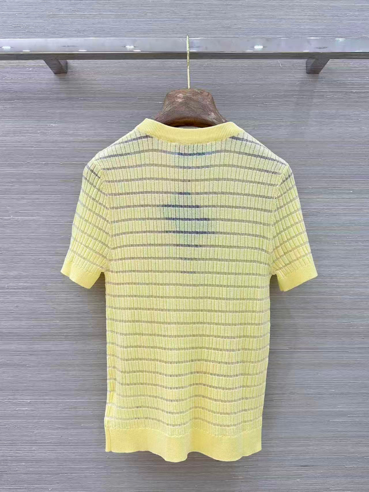 Sheer Stripe Crew Neck Knit Top