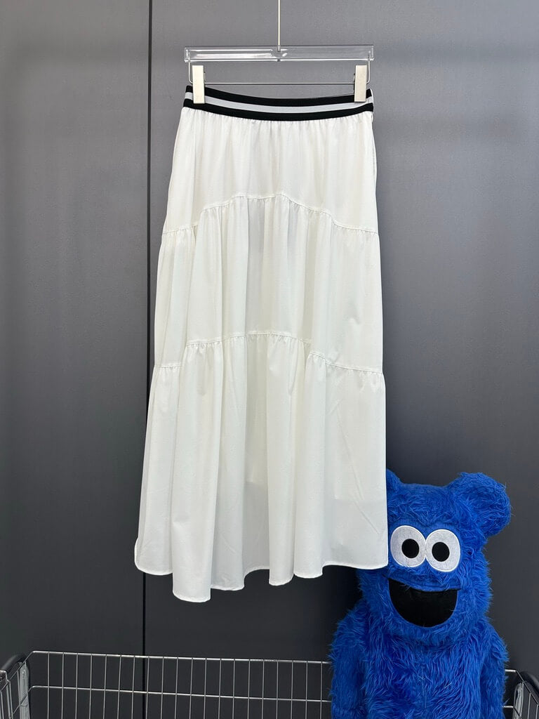 Logo Waist Tiered Midi Skirt