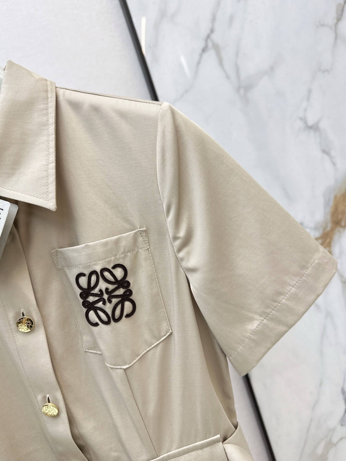 Lapel Short Sleeve Pocket Waist Tie Dress