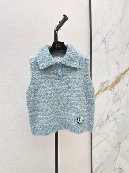Stripe Polo Neck Knit Vest