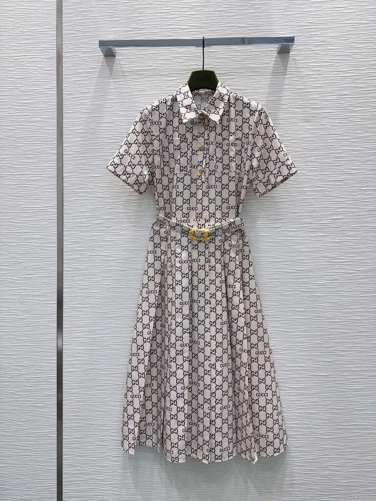 Full Print Belt Shirt Dress