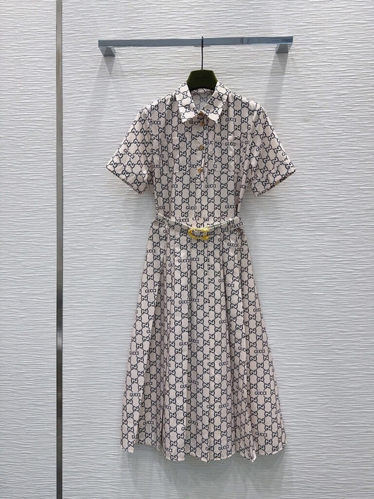 Full Print Belt Shirt Dress