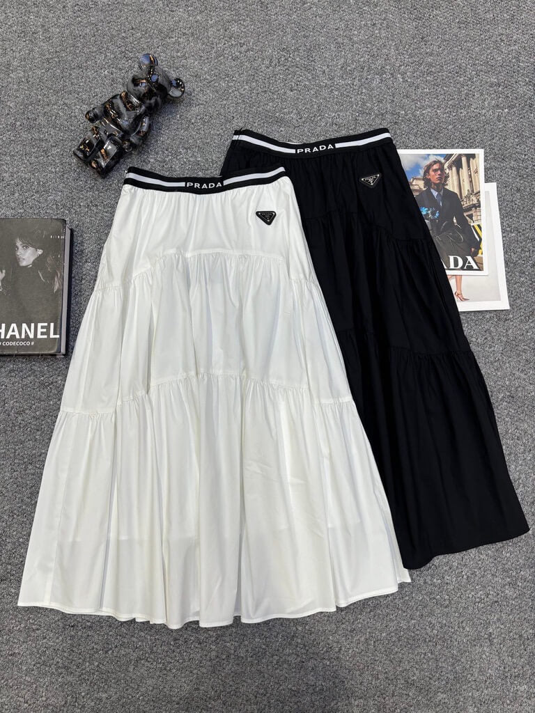 Logo Waist Tiered Midi Skirt