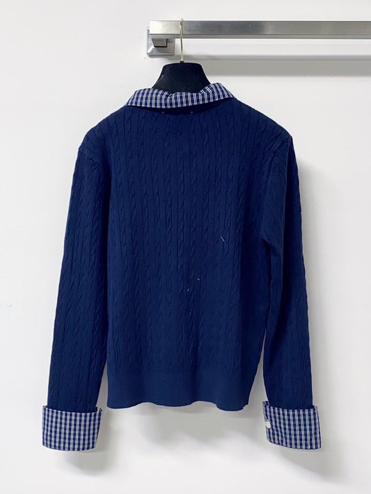 Scallop Neck Hollow Panel Rib Knit Top