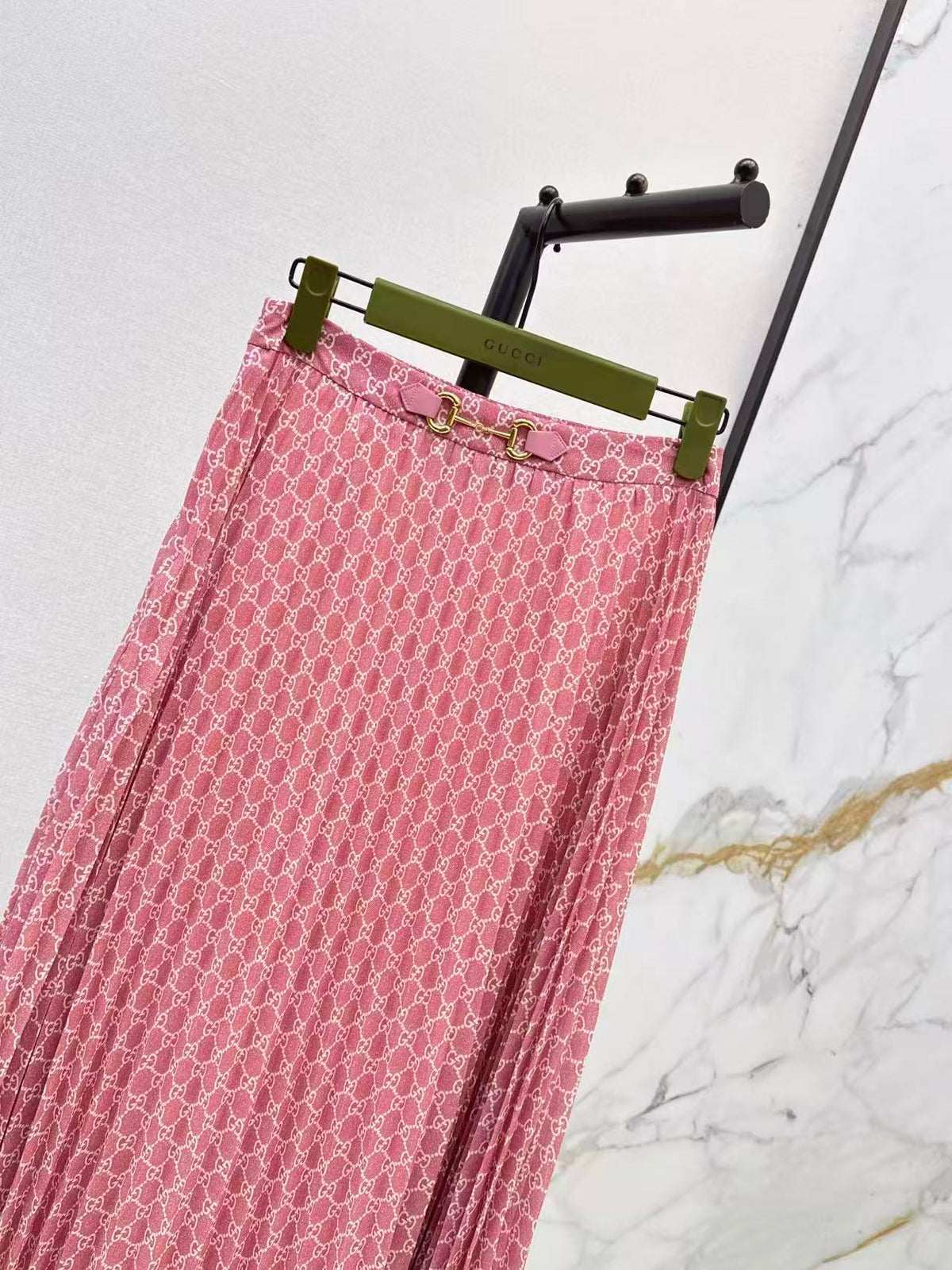 Horsebit Pattern Midi Skirt
