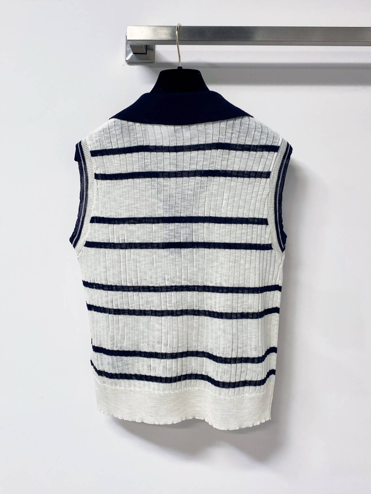 Vintage Striped Polo Collar Knit Vest