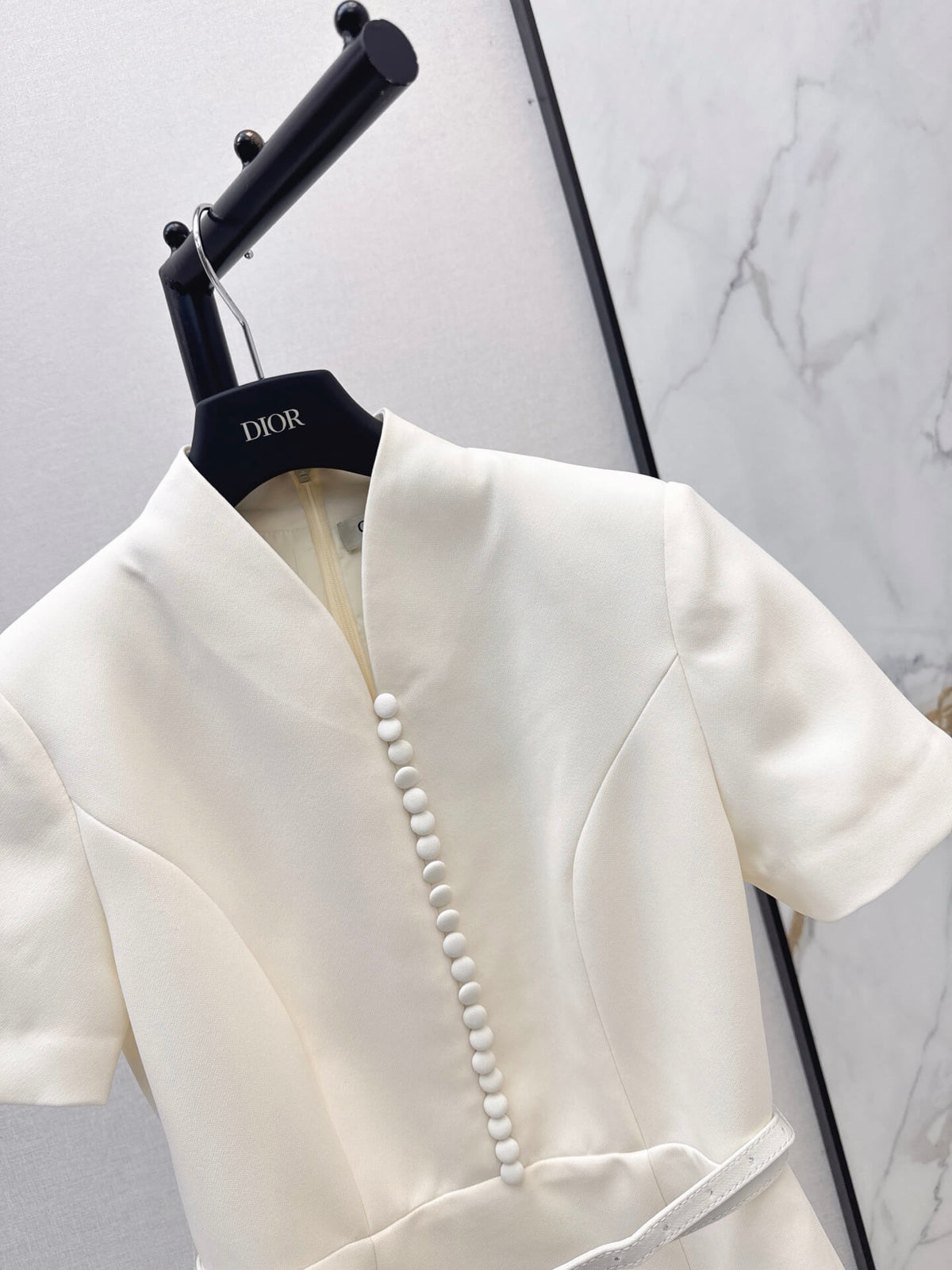 Stand Collar Belted Midi Dress