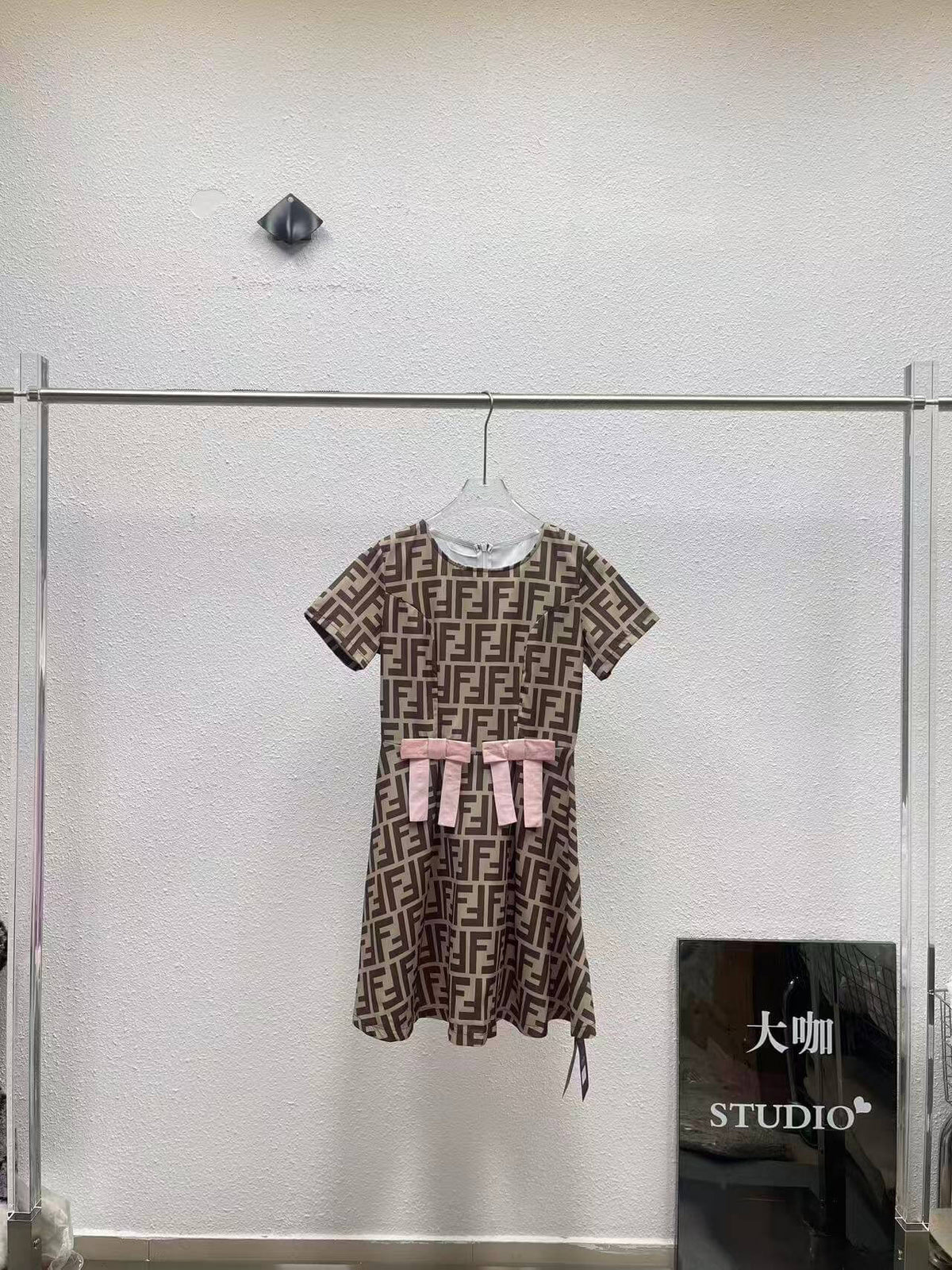 All Over Print Bow Waist Mini Dress