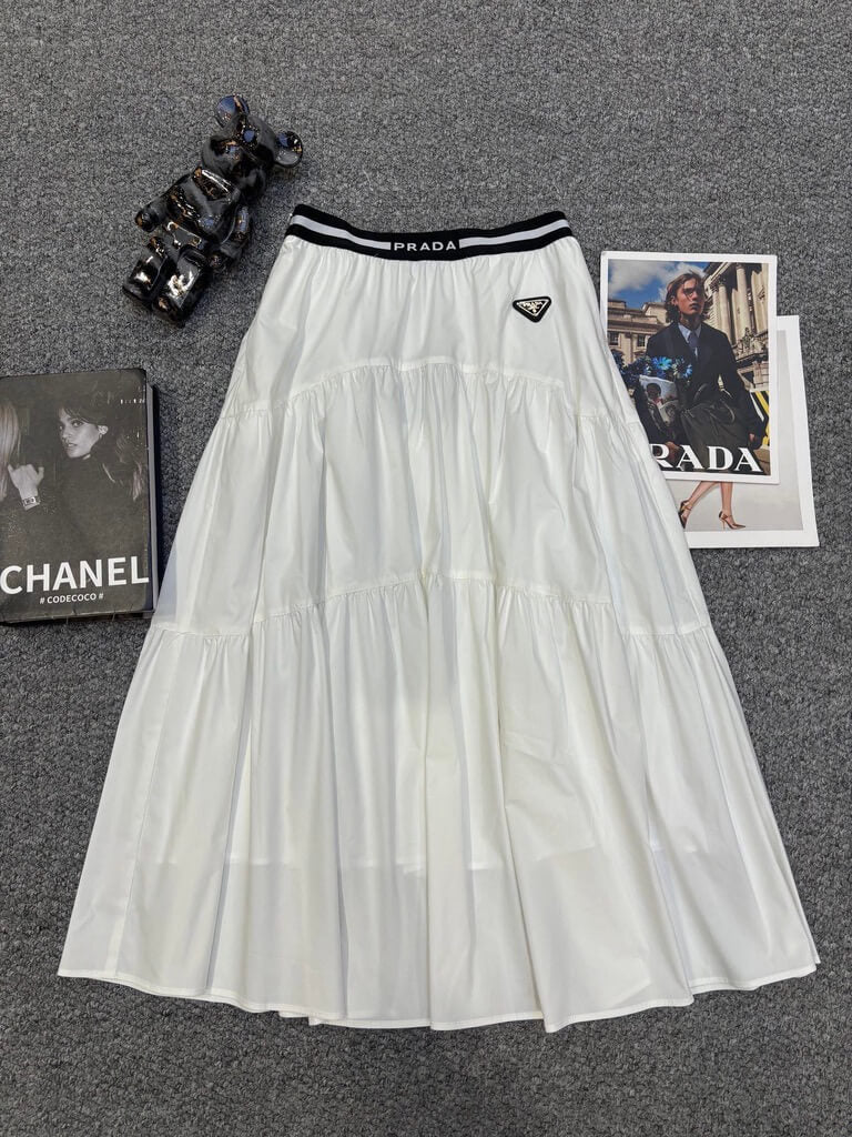 Logo Waist Tiered Midi Skirt