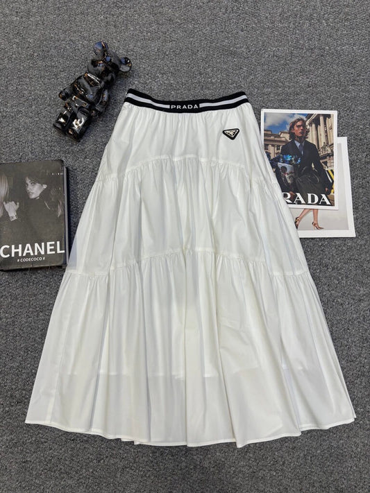 Logo Waist Tiered Midi Skirt