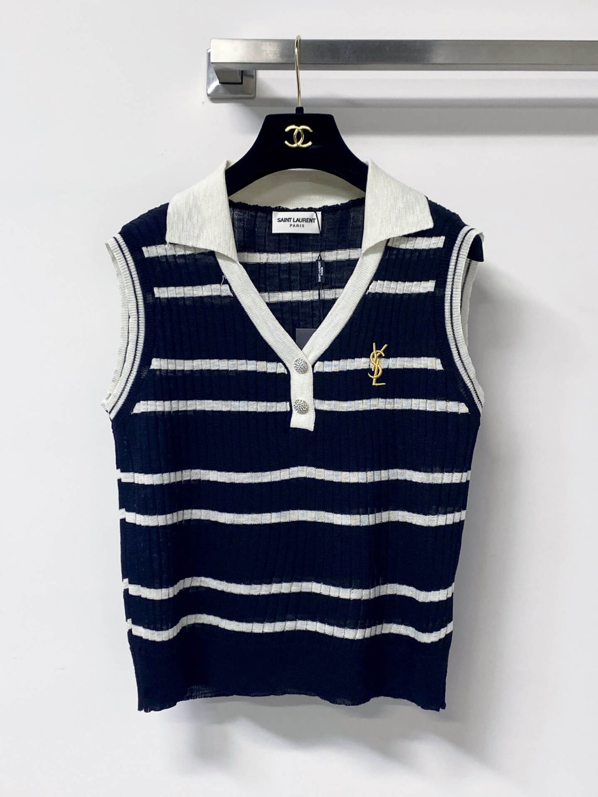 Vintage Striped Polo Collar Knit Vest