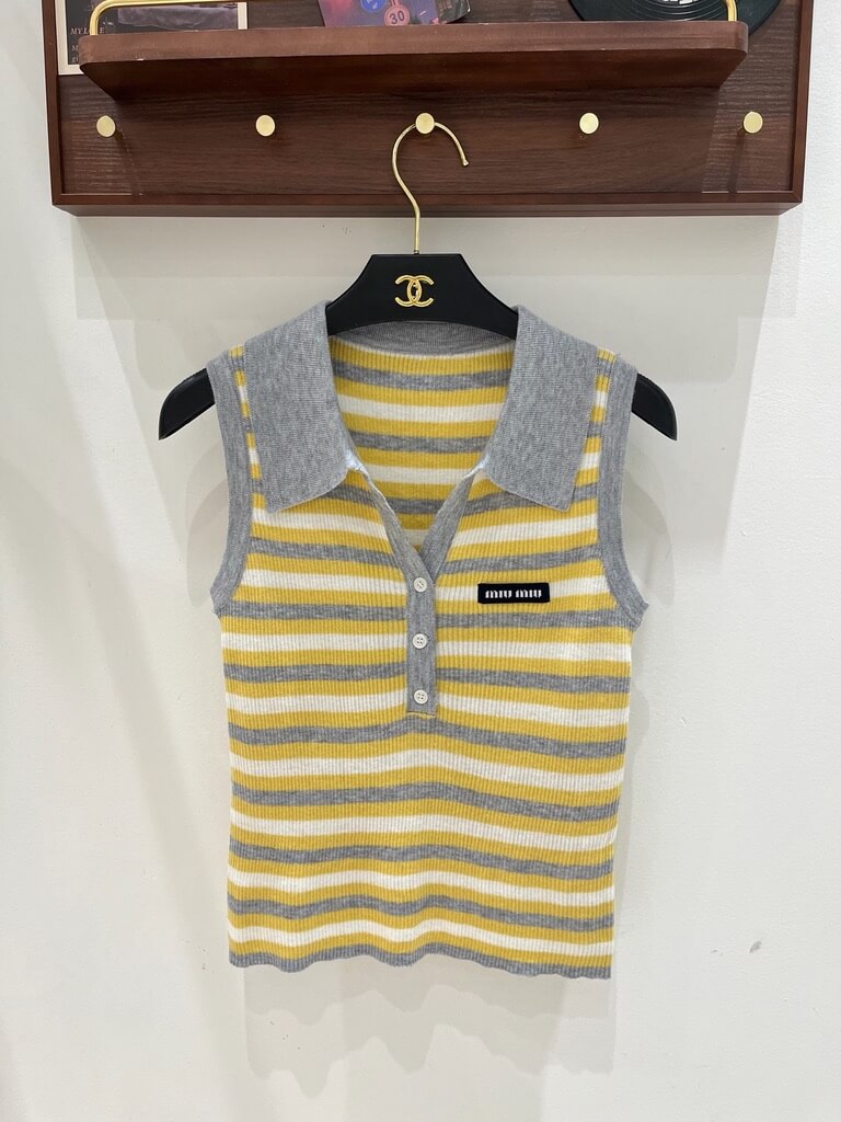 Stripe Polo Knit Vest And Top