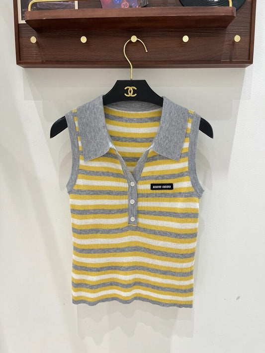 Stripe Polo Knit Vest And Top