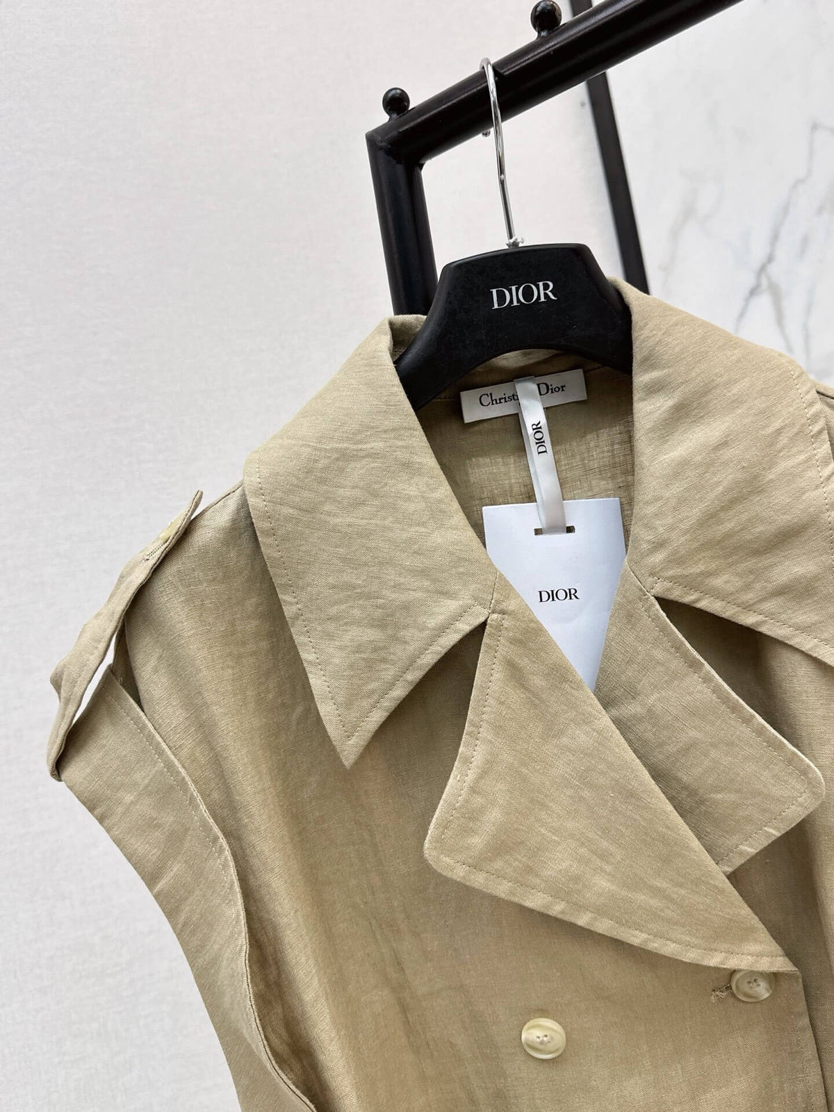 Belted Linen Trench Sleeveless Vest