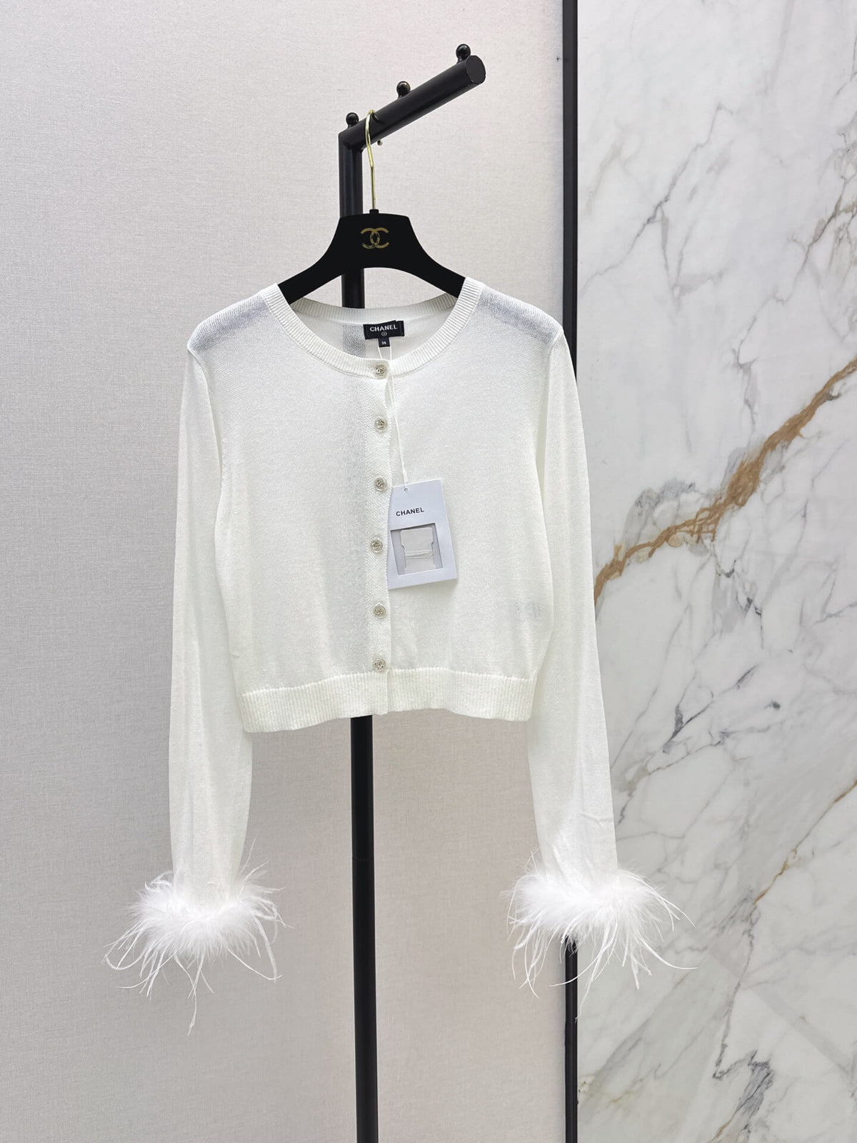 Feather Cuff Sheer Knit Cardigan