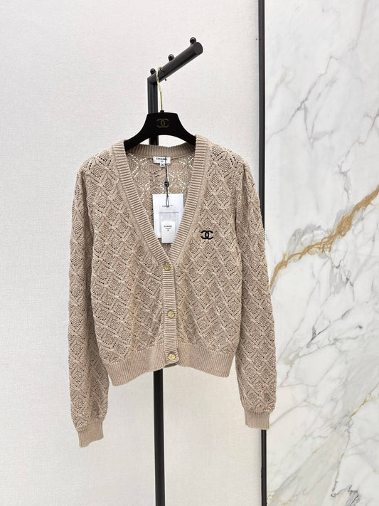 Diamond Hollow V-neck Knit Cardigan