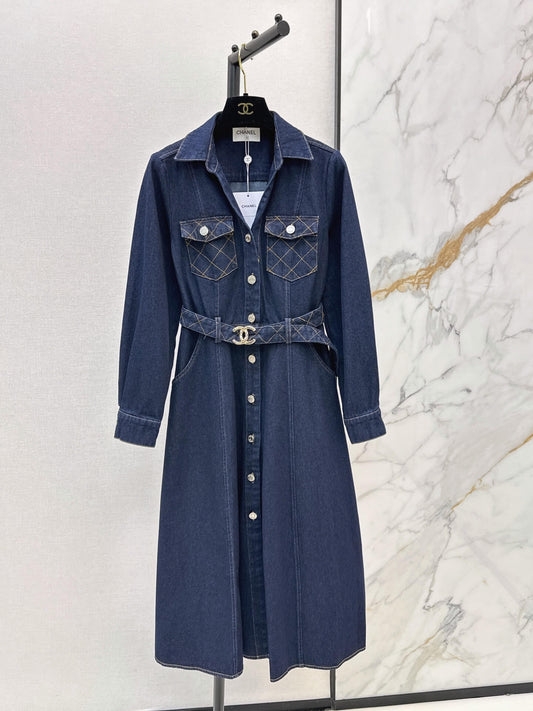 Collar Button Front Denim Shirt Dress