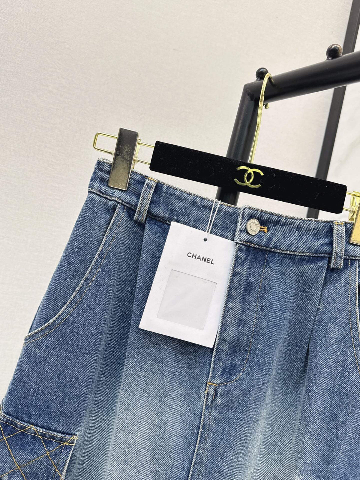 Cargo Denim Midi Skirt
