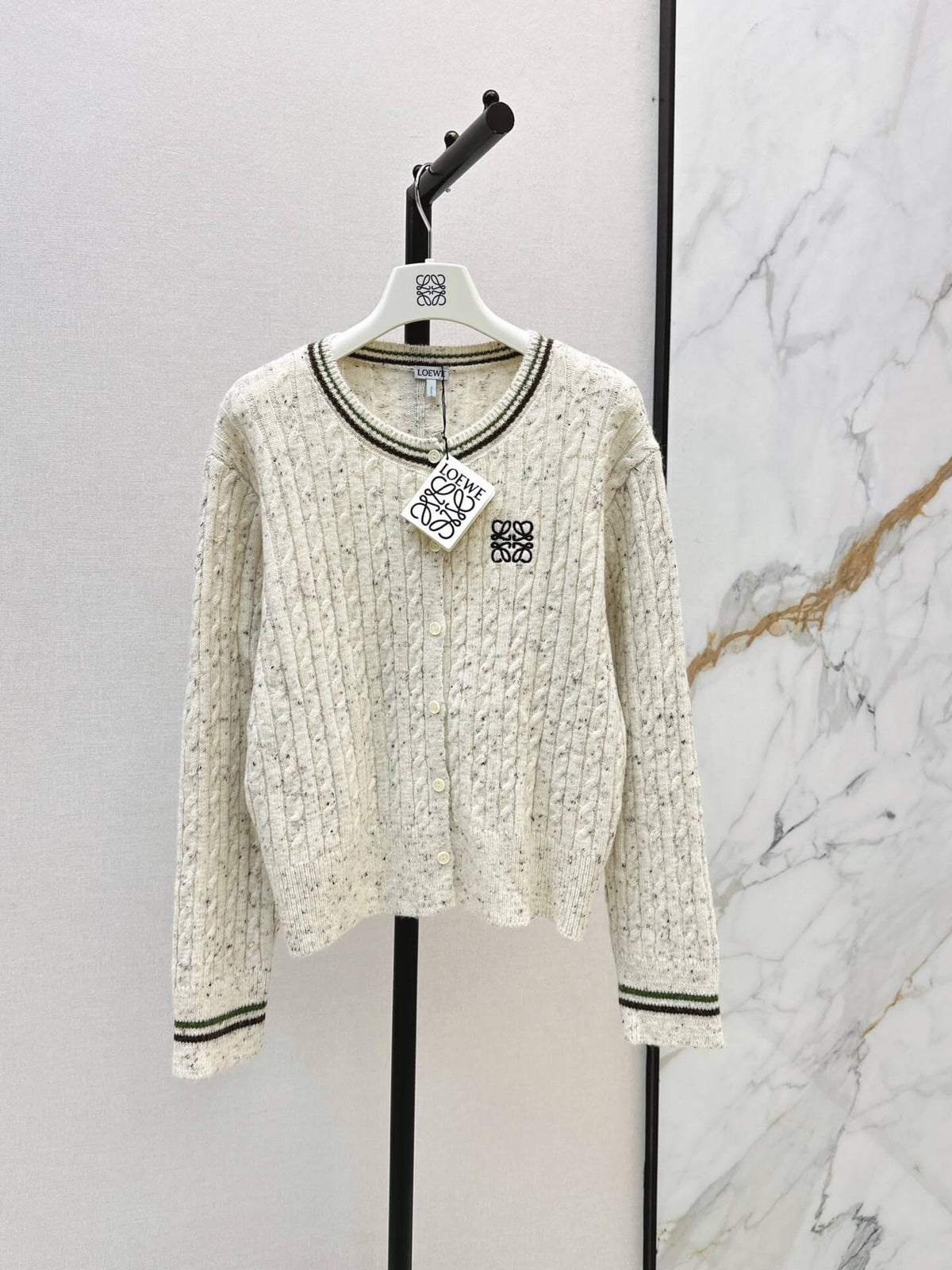 Speckled Cable Knit Crew Neck Cardigan