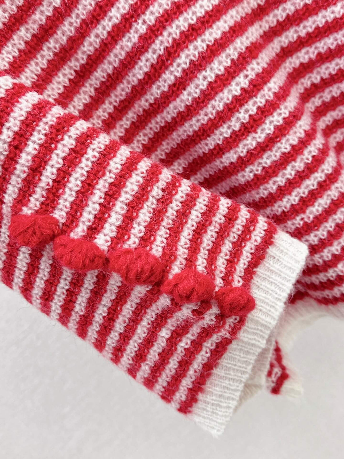 Pom Pom Detail Striped Knit Sweater