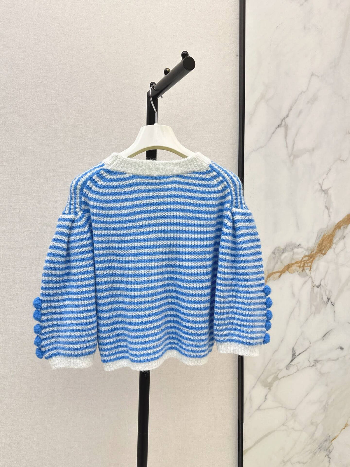 Pom Pom Detail Striped Knit Sweater