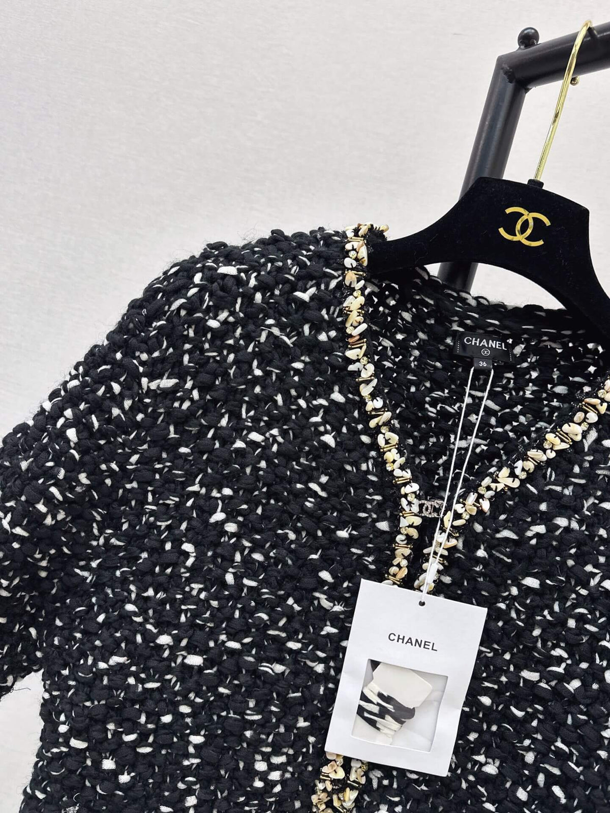Black Tweed Gold Trim V-Neck Jacket