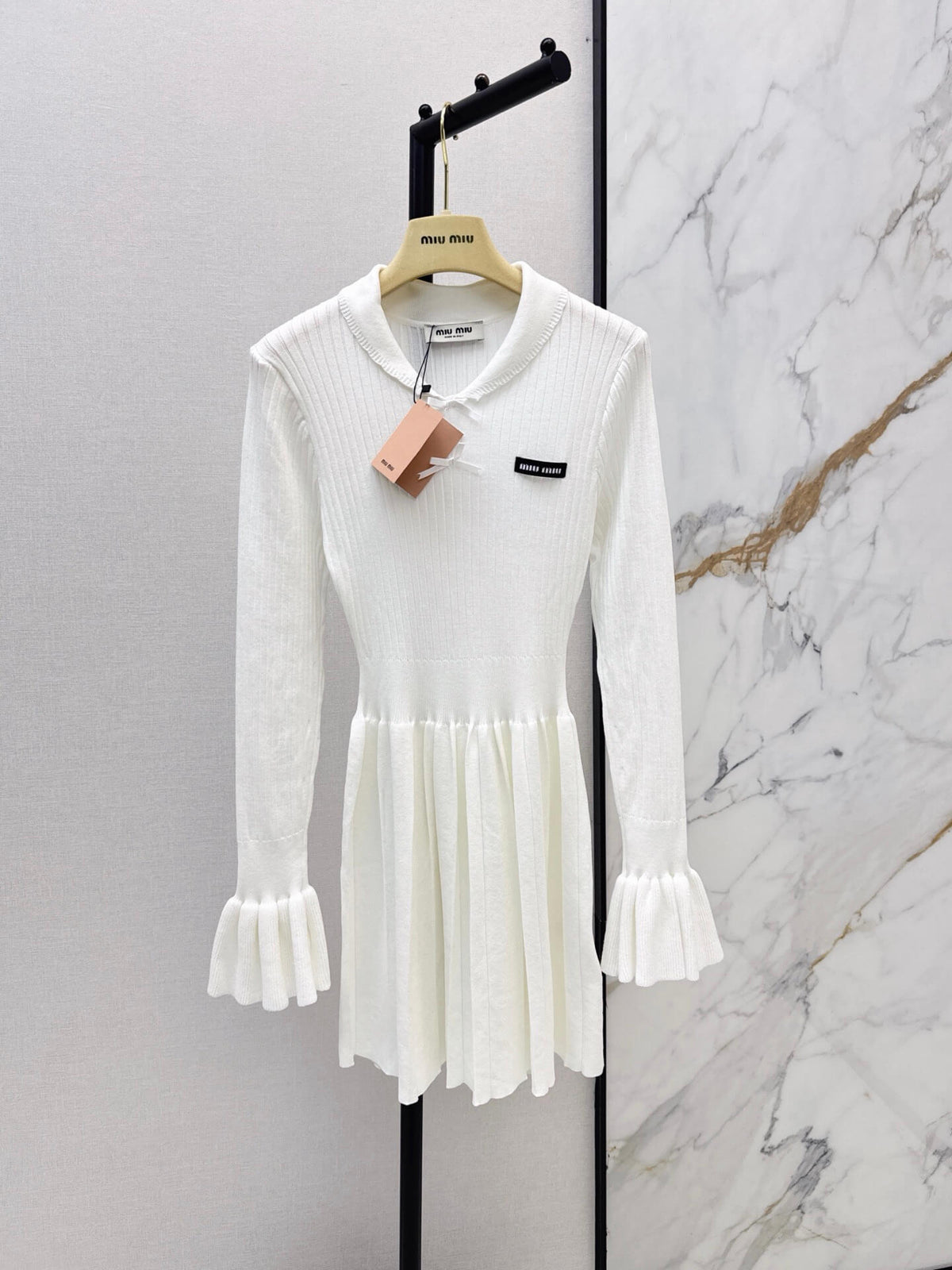 Collar Tie Flare Sleeve Knit Dress