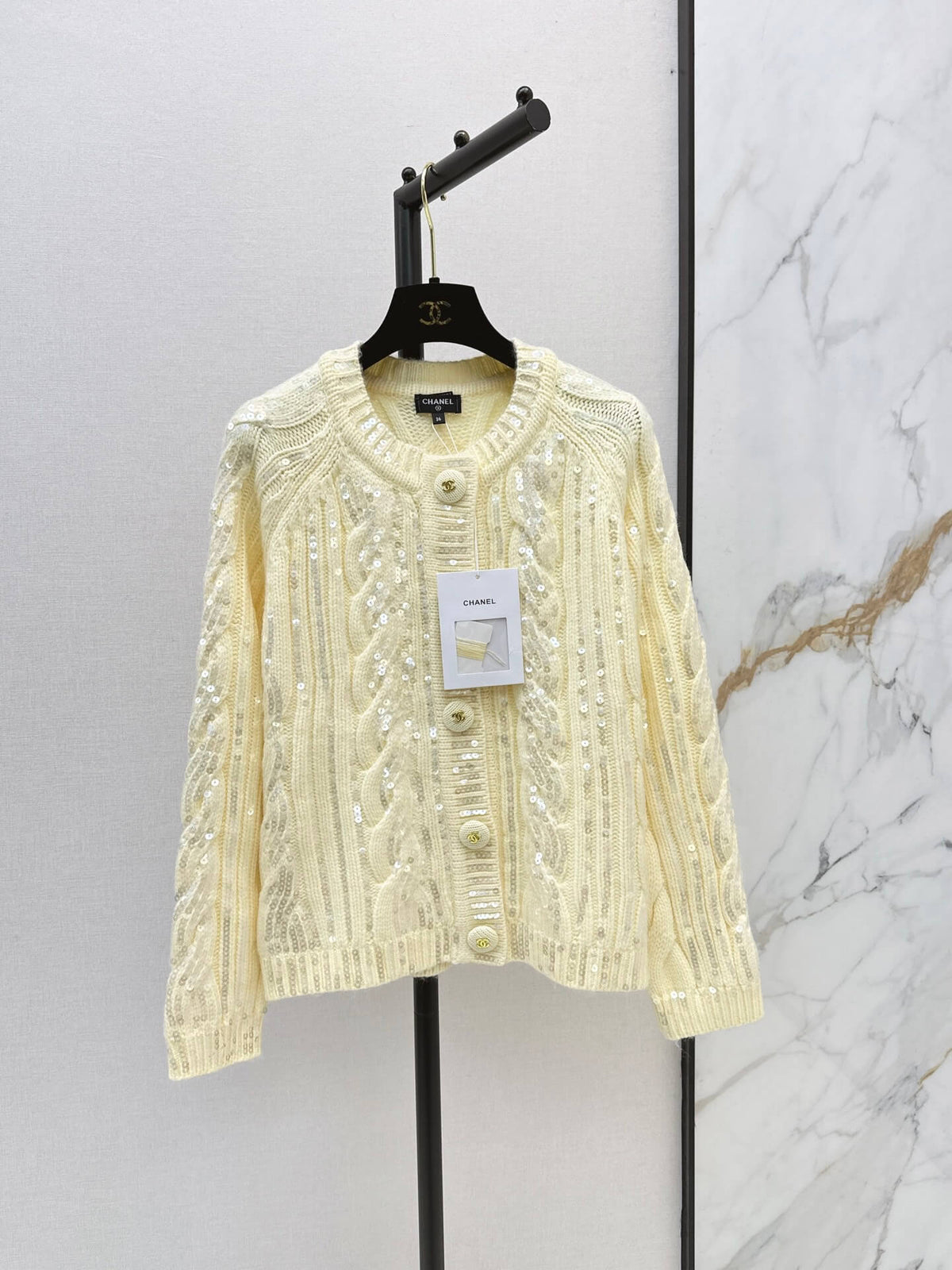 Pale Yellow Twist Knit Sweater Coat