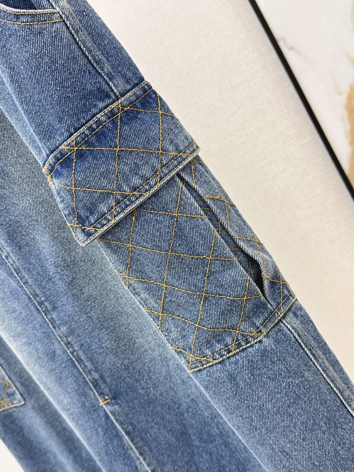 Cargo Denim Midi Skirt