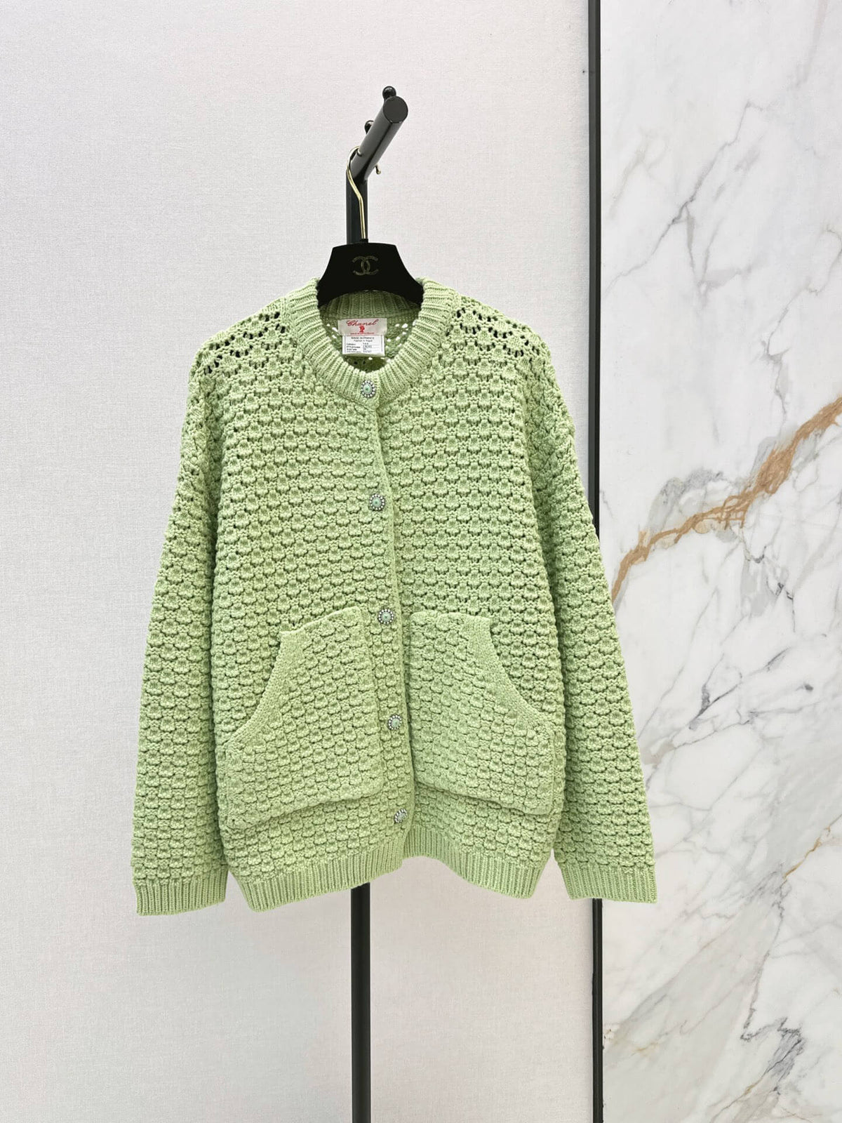 Light Green Hollow Knit Cardigan