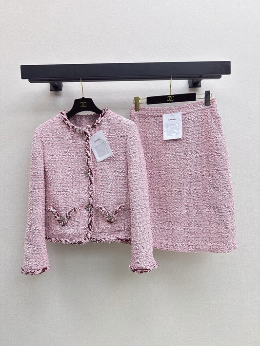 Pink Tweed Jacket Skirt Set