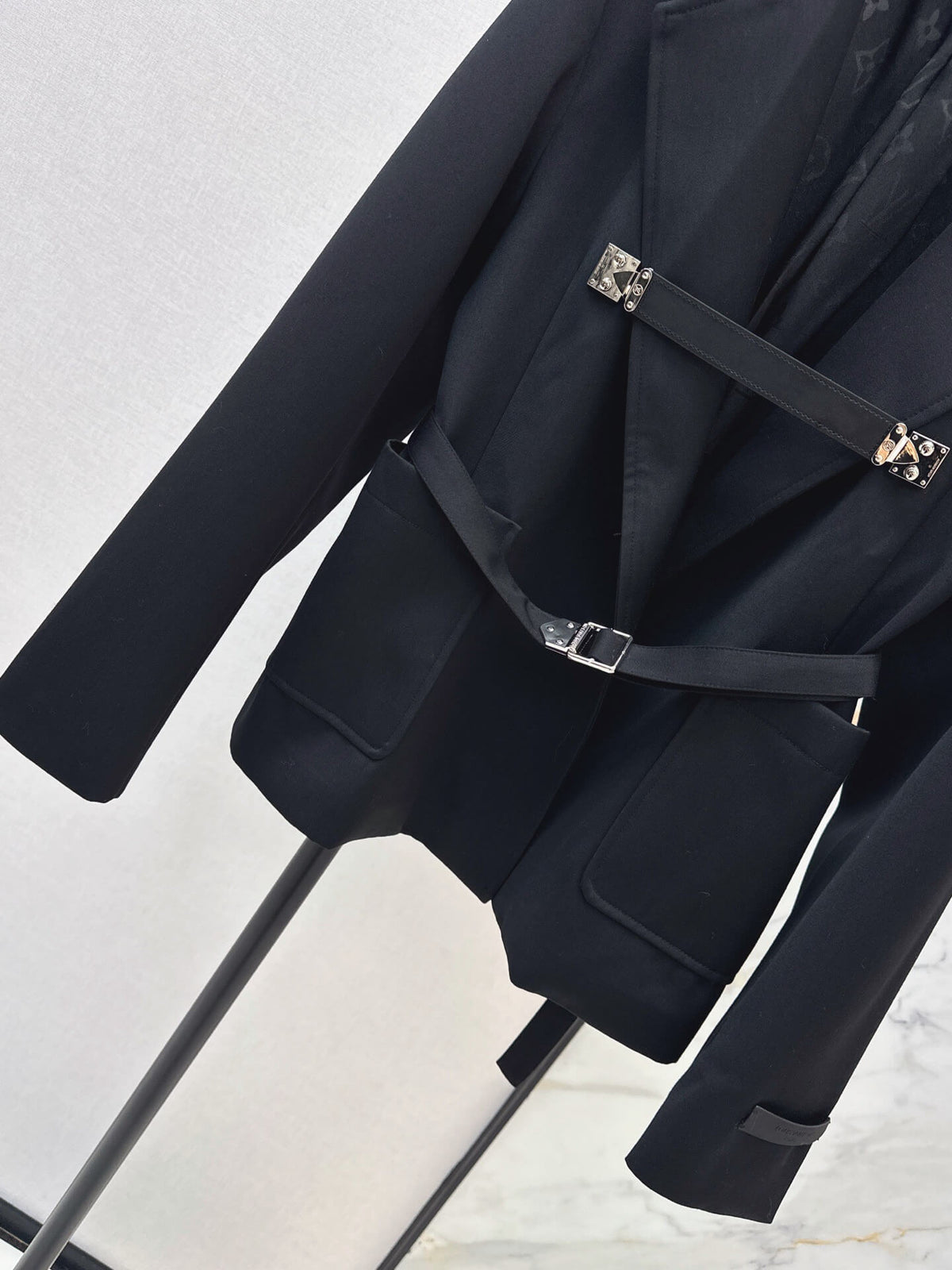 Black Belted Coat & Zipper Skirt Set