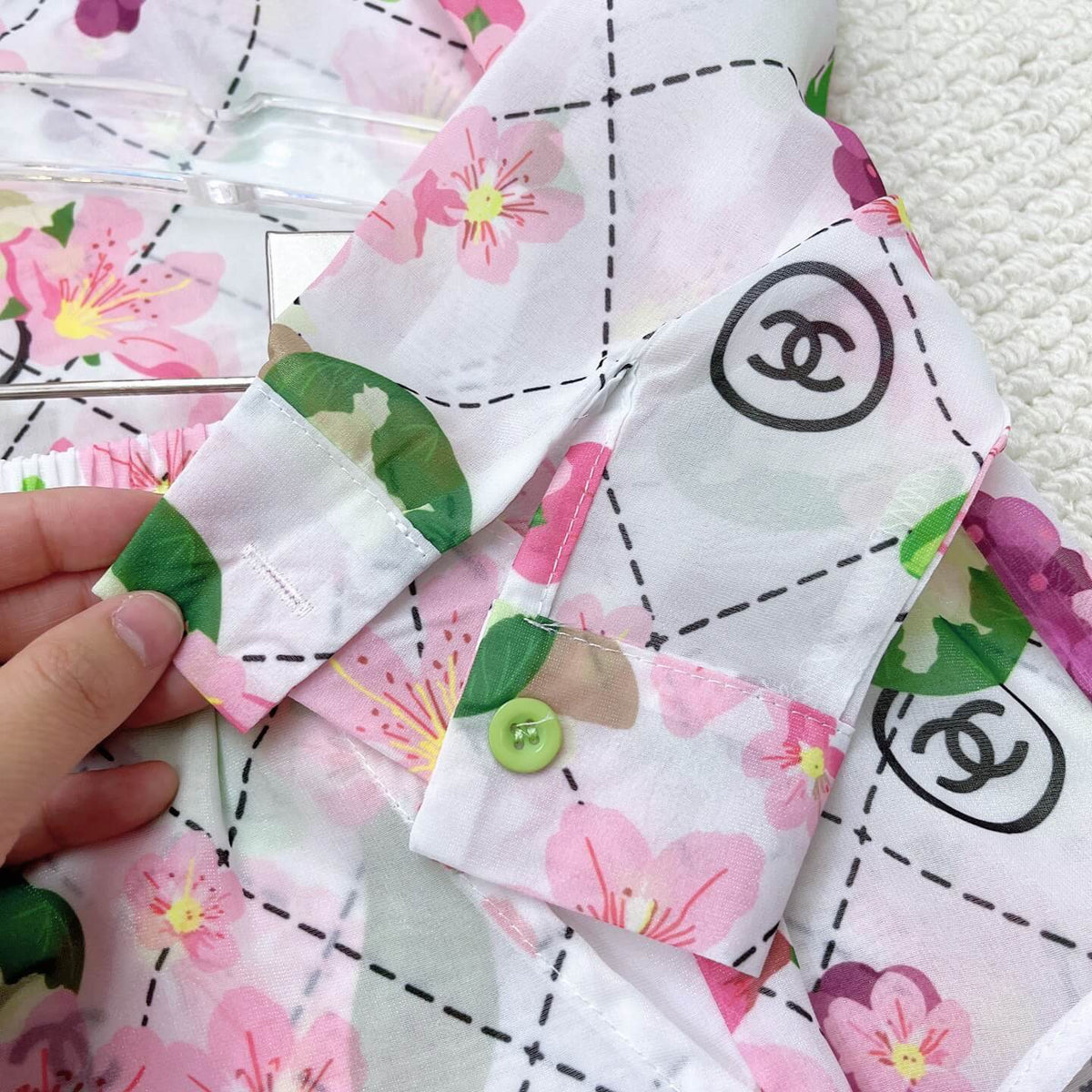 Floral Fruit Print Sheer Shirt Short Set