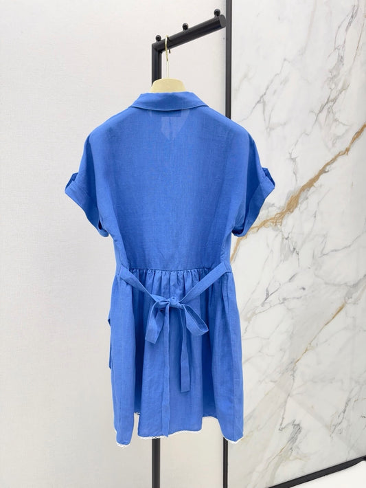 Pocket Detail Linen Shirt Mini Dress