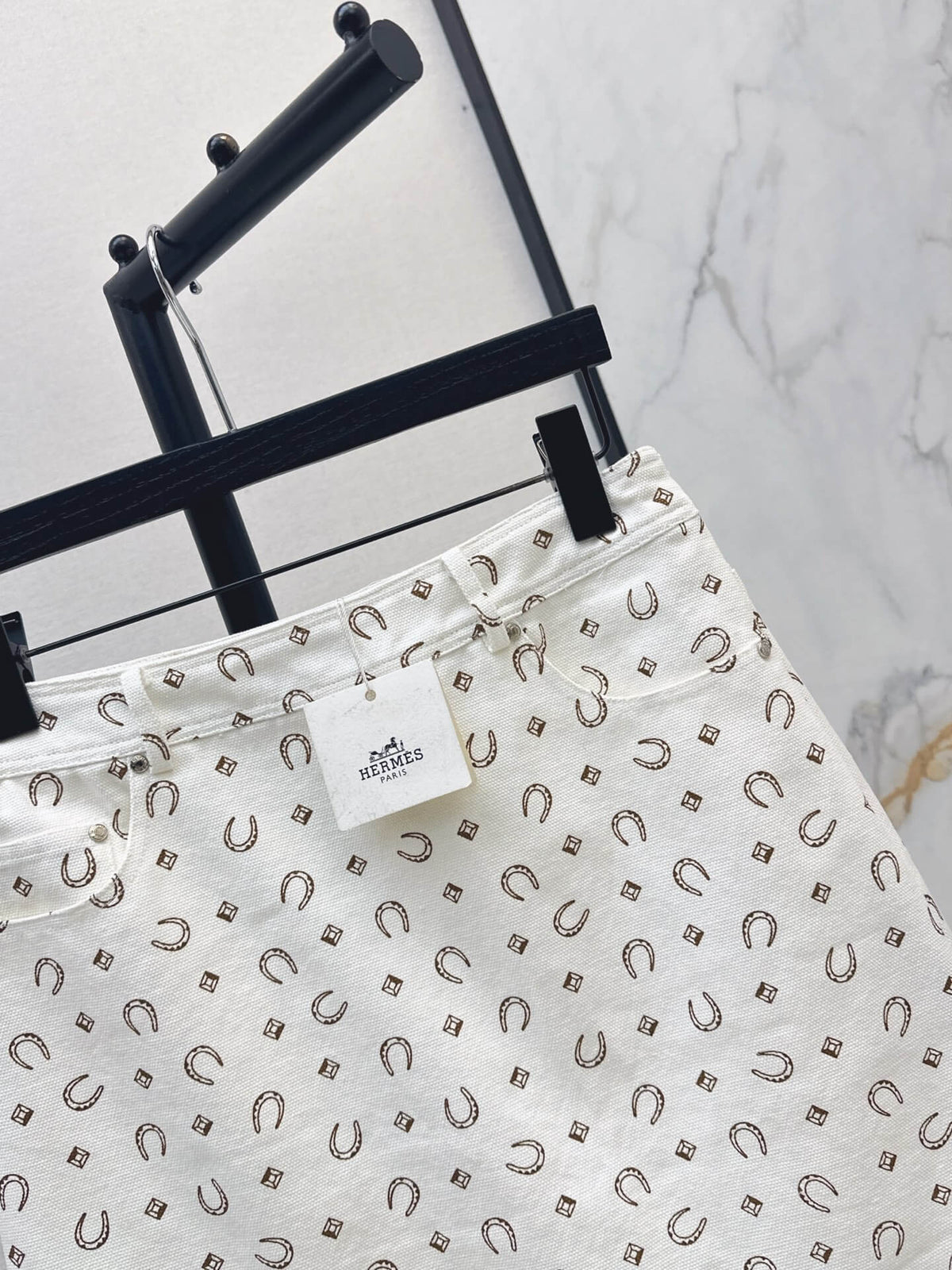 Horseshoe Print Denim Mini Skirt