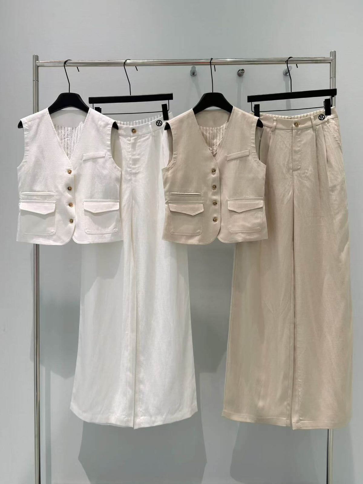 Pocket Vest Wide Leg Pant Set