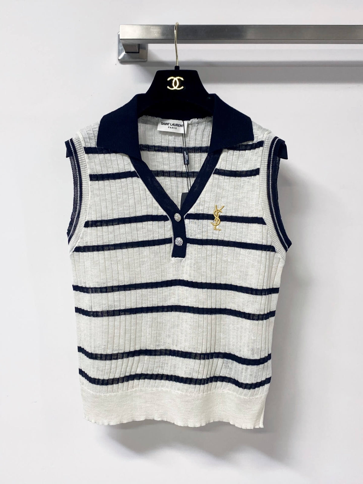 Vintage Striped Polo Collar Knit Vest