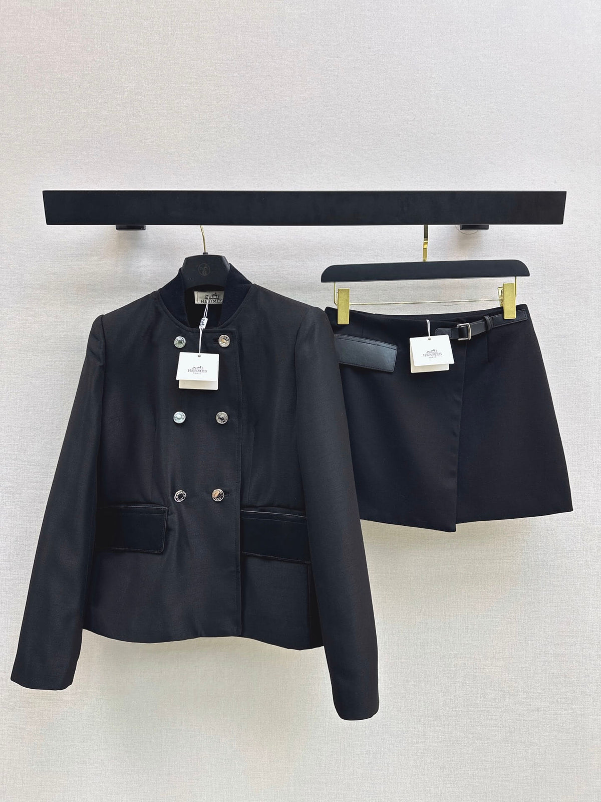 Black Stand Collar Jacket Skort Set