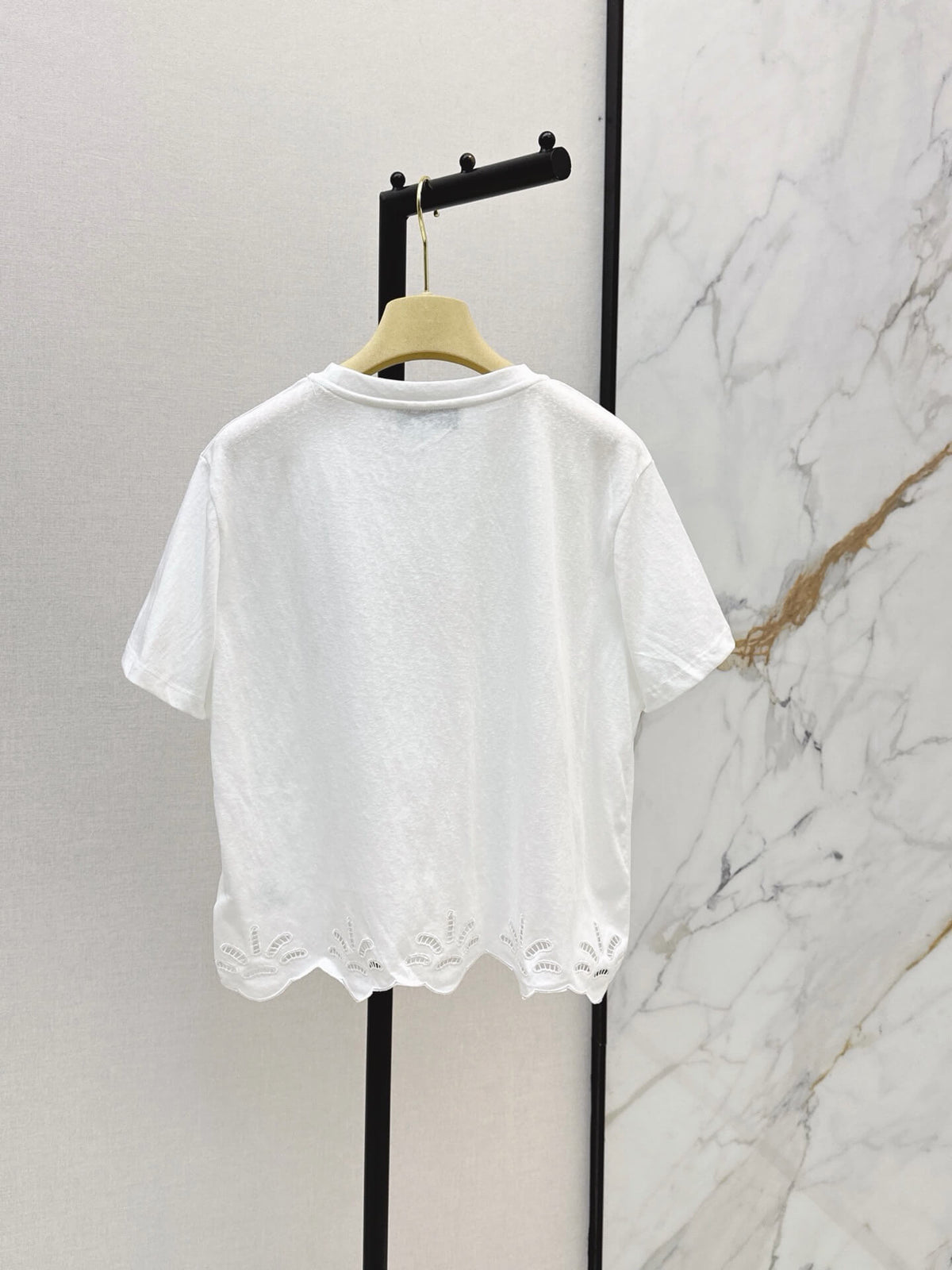 Eyelet Scalloped Hem Logo Patch Tee