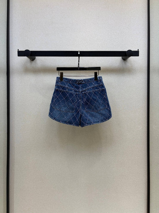 Diamond Stitch Denim Shorts