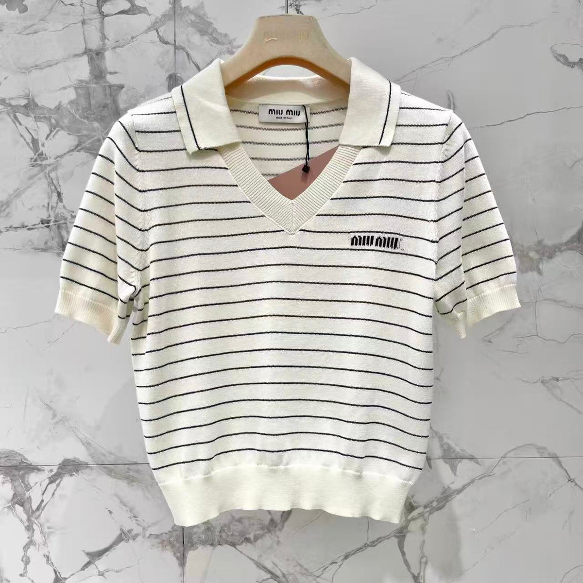 Color-Block Stripe Polo Knit Top