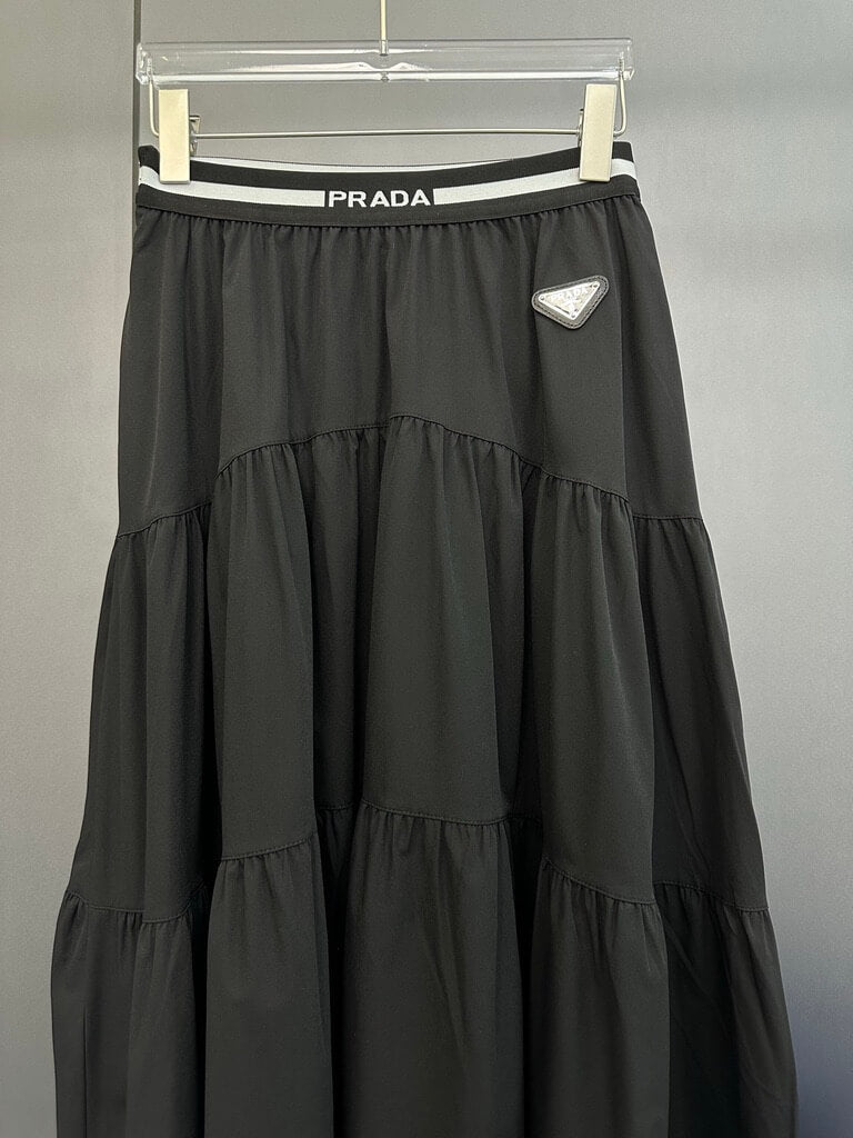 Logo Waist Tiered Midi Skirt