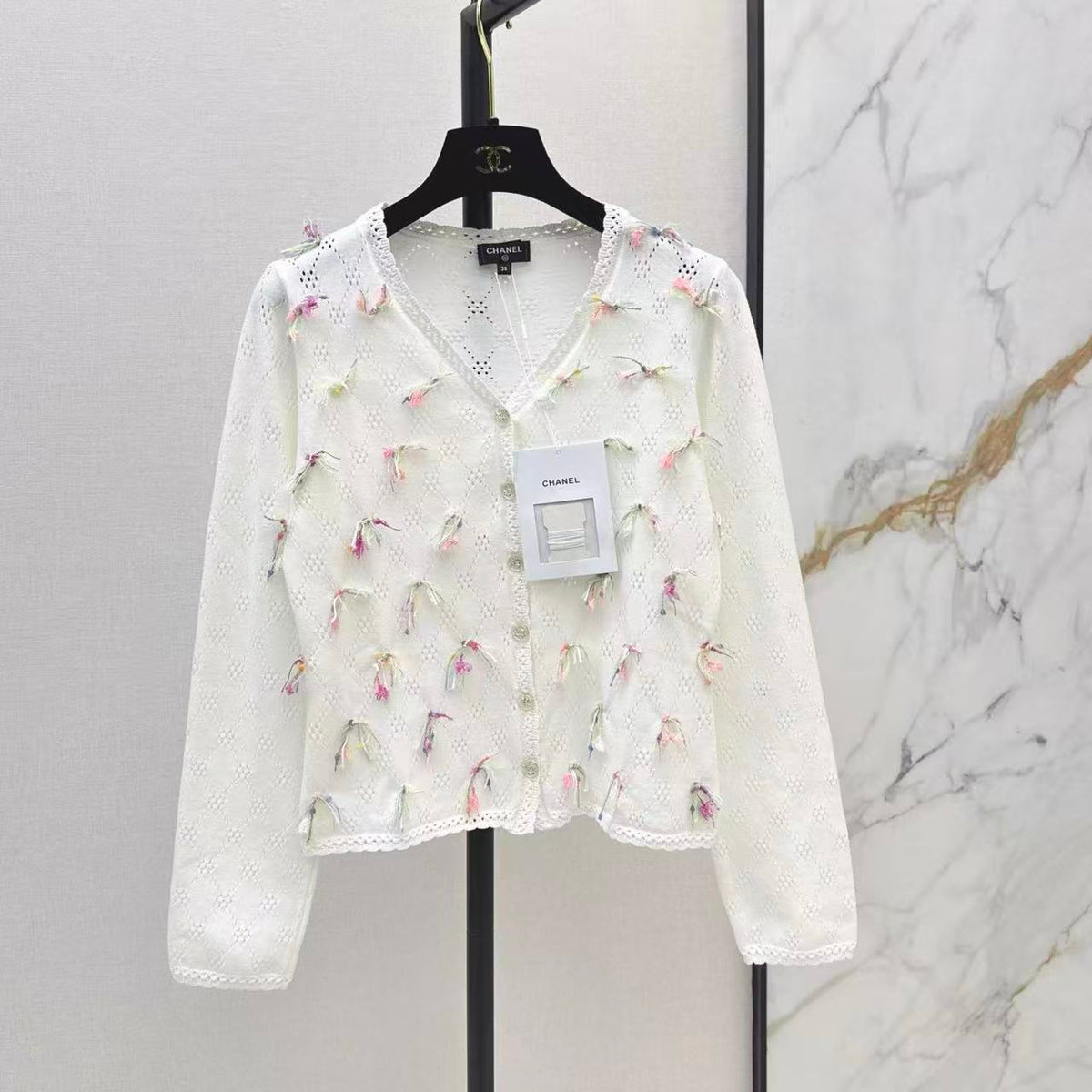 Colorful Floral Openwork Cardigan
