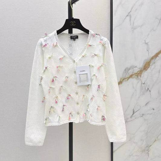 Colorful Floral Openwork Cardigan